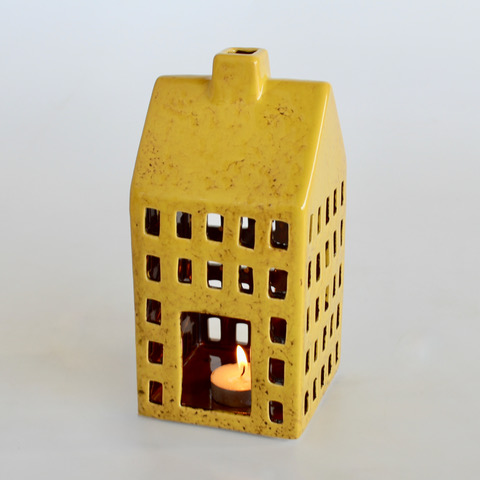 Medium Yellow Ceramic House Candle Holder